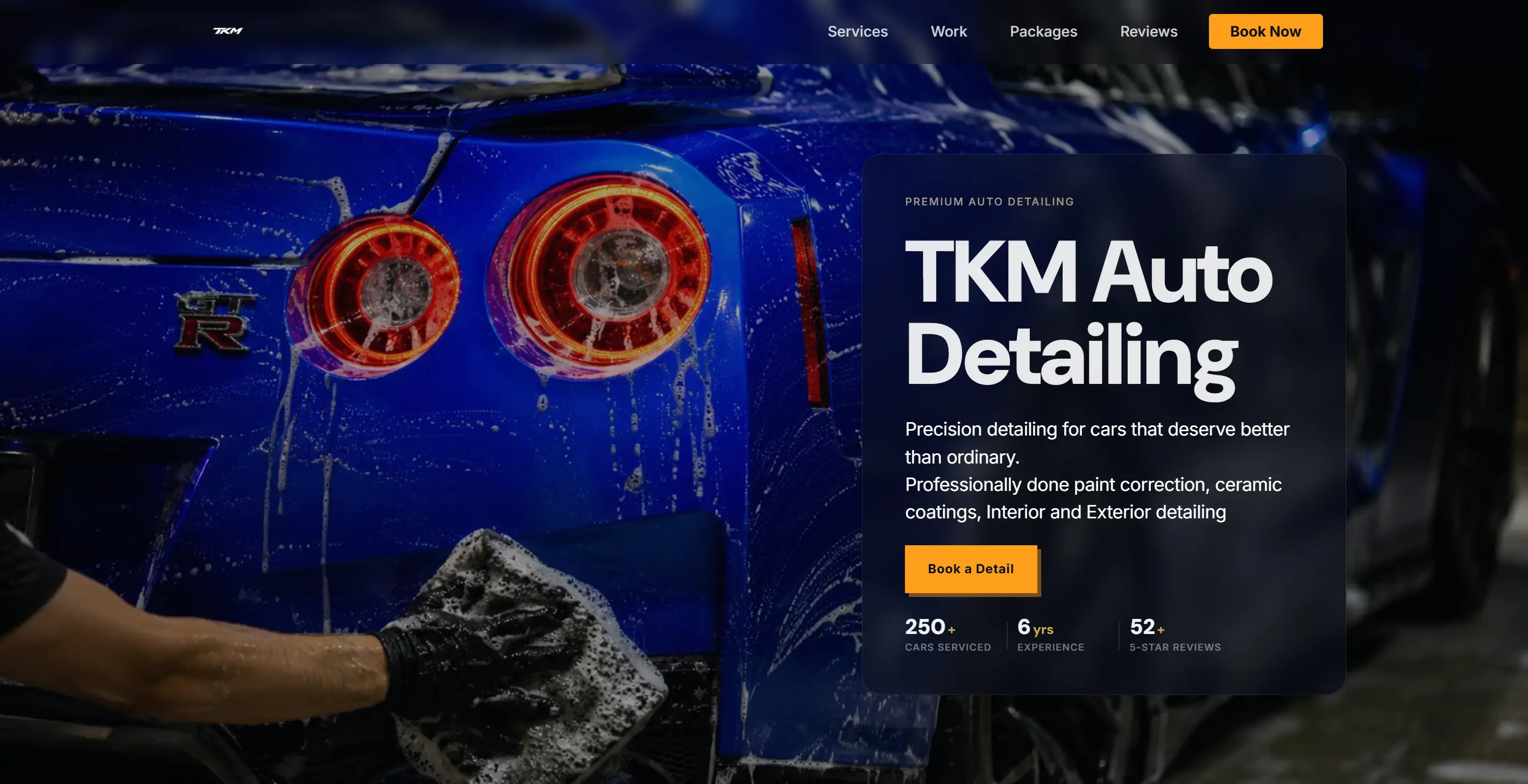 TKM Auto premium auto detailing shop landing page screenshot